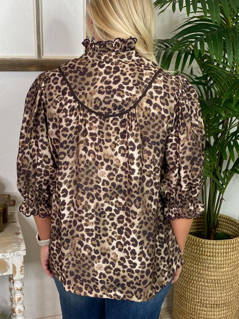 Leopard Blouse with Scalloped Neckline