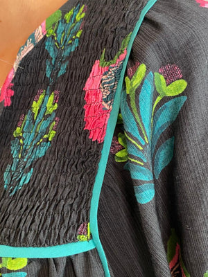 Black and Hot Pink Floral Blouse S-2XL