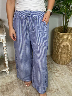 Striped Wide Leg Pants in Blue or Tan S-2XL