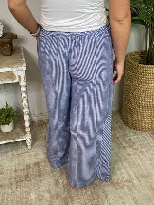 Striped Wide Leg Pants in Blue or Tan S-2XL