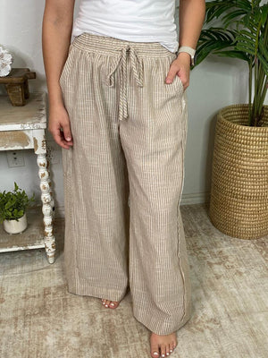 Striped Wide Leg Pants in Blue or Tan S-2XL