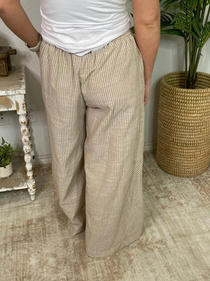 Striped Wide Leg Pants in Blue or Tan S-2XL