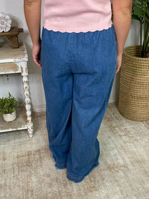 Stone Washed Pleated Wide Leg Pants