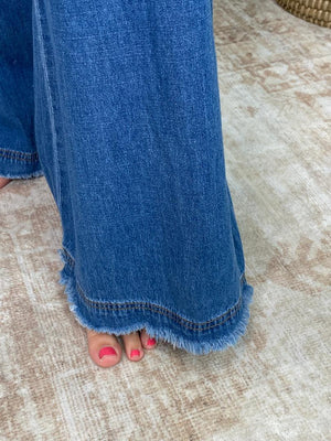 Stone Washed Pleated Wide Leg Pants
