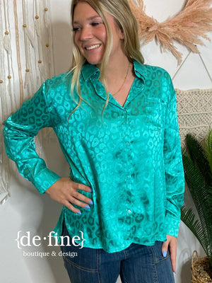 We Rise Leopard Satin Button Up Blouse in 3 Colors
