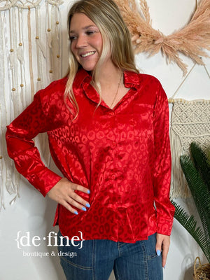 We Rise Leopard Satin Button Up Blouse in 3 Colors