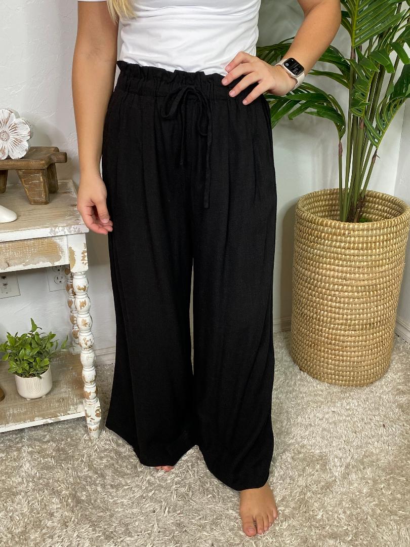 Black, Eggshell or Slate Blue Crop Wide Leg Pants