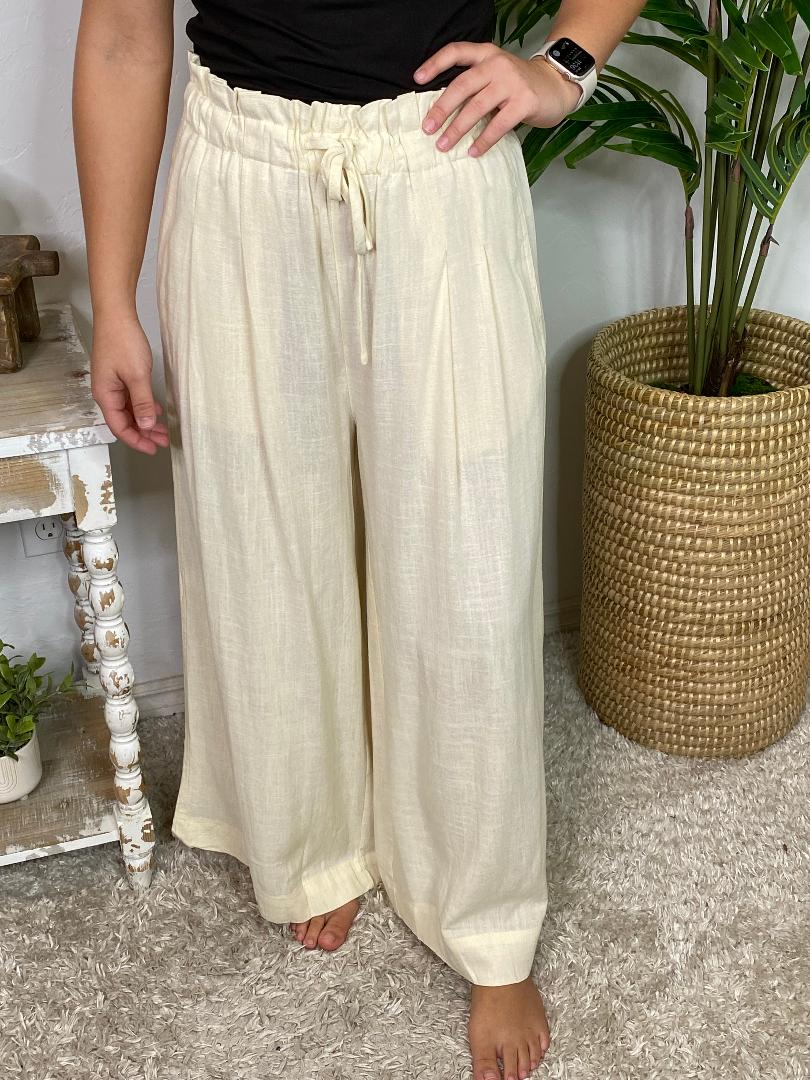 Black, Eggshell or Slate Blue Crop Wide Leg Pants