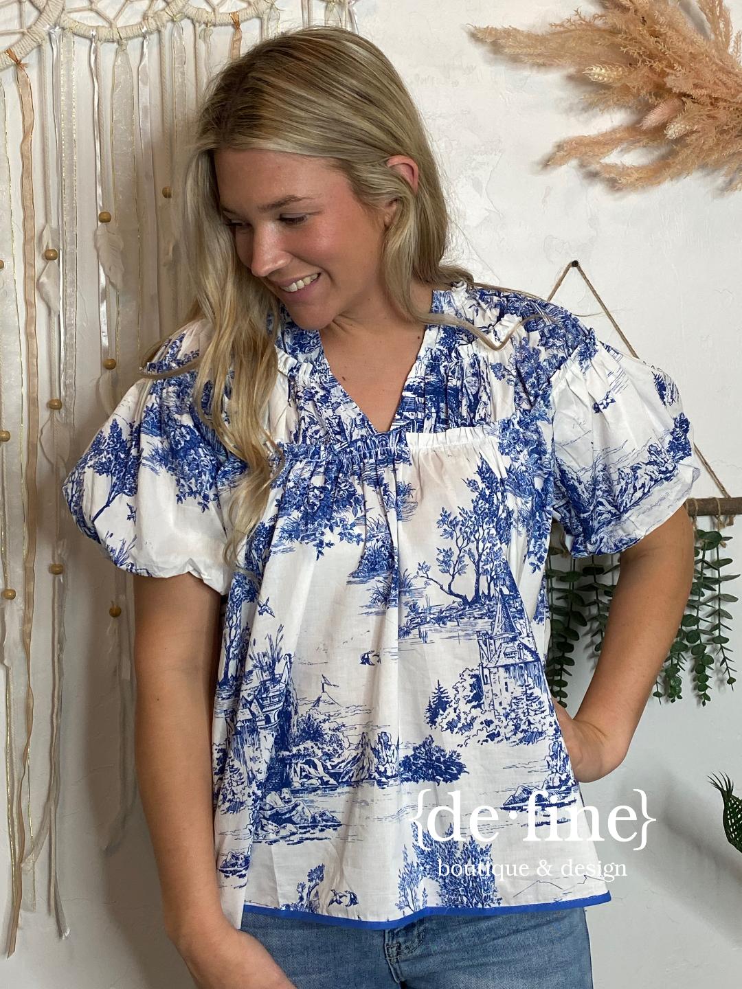 Royal Blue Toile Blouse