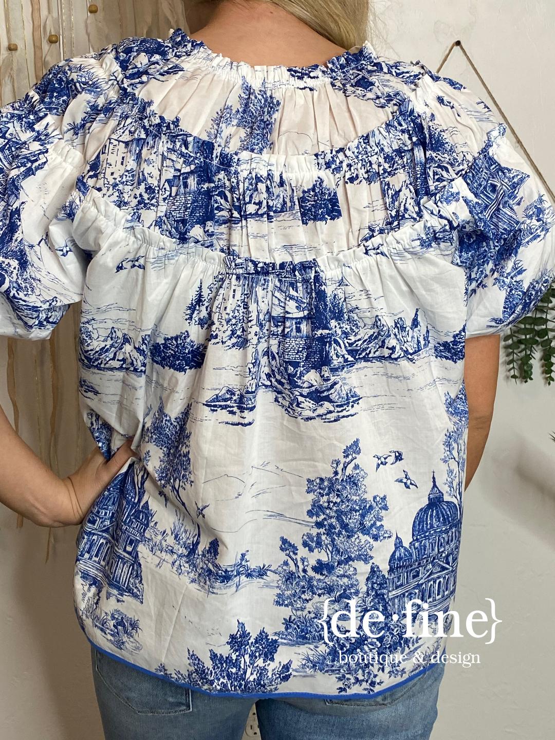 Royal Blue Toile Blouse