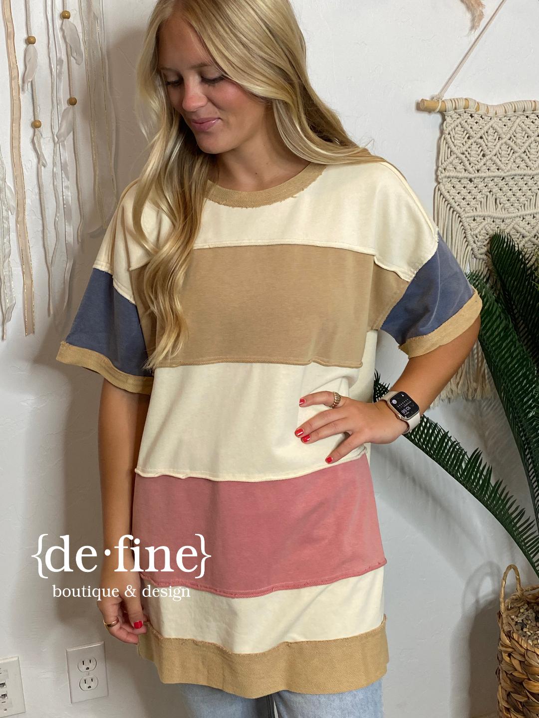 Broad Striped Long Tunic with Raw Hems in Regular & Curvy