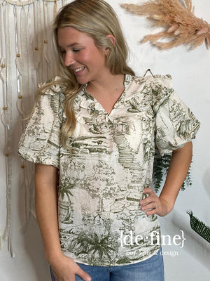 Olive Green Toile Blouse in Regular & Curvy