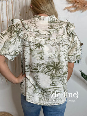 Olive Green Toile Blouse in Regular & Curvy