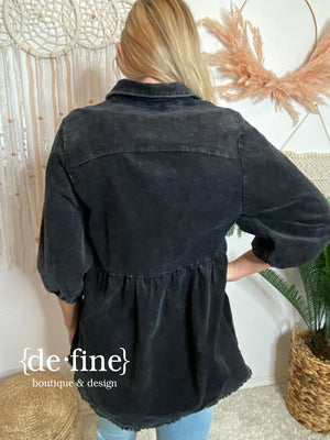 Ash Mineral Washed Long Peplum Blouse