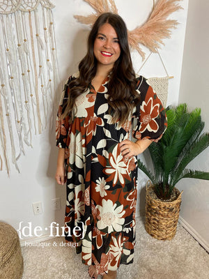 Rust and Black Floral Maxi Dress in Regular & Curvy