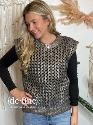 Gunmetal Metallic Short Sleeve Sweater