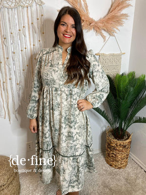 Forest Green Toile Maxi Dress in Regular & Curvy