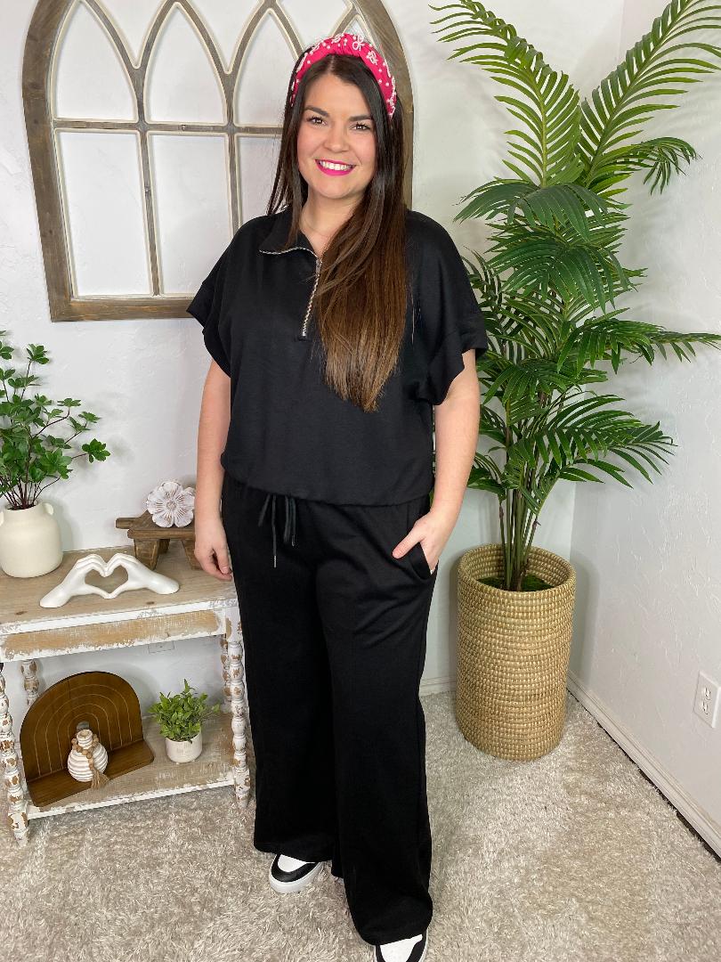 Black Scuba Short Sleeve Pant Set Curvy - Sold Separately