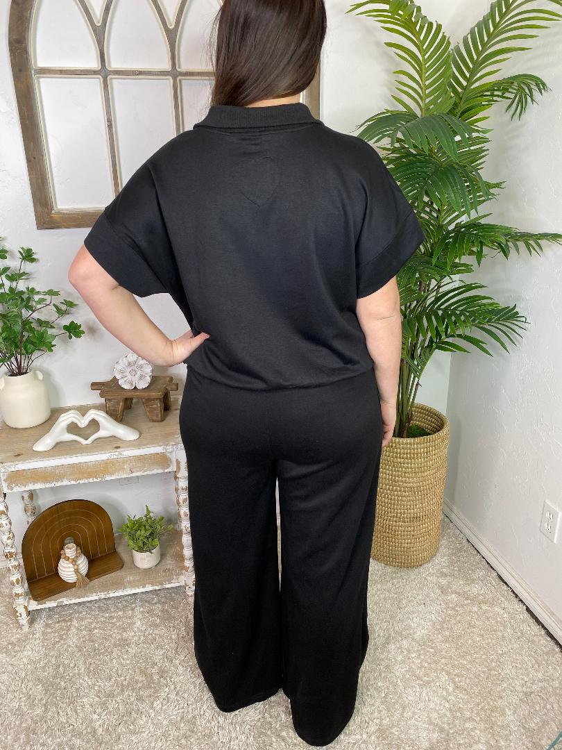 Black Scuba Short Sleeve Pant Set Curvy - Sold Separately