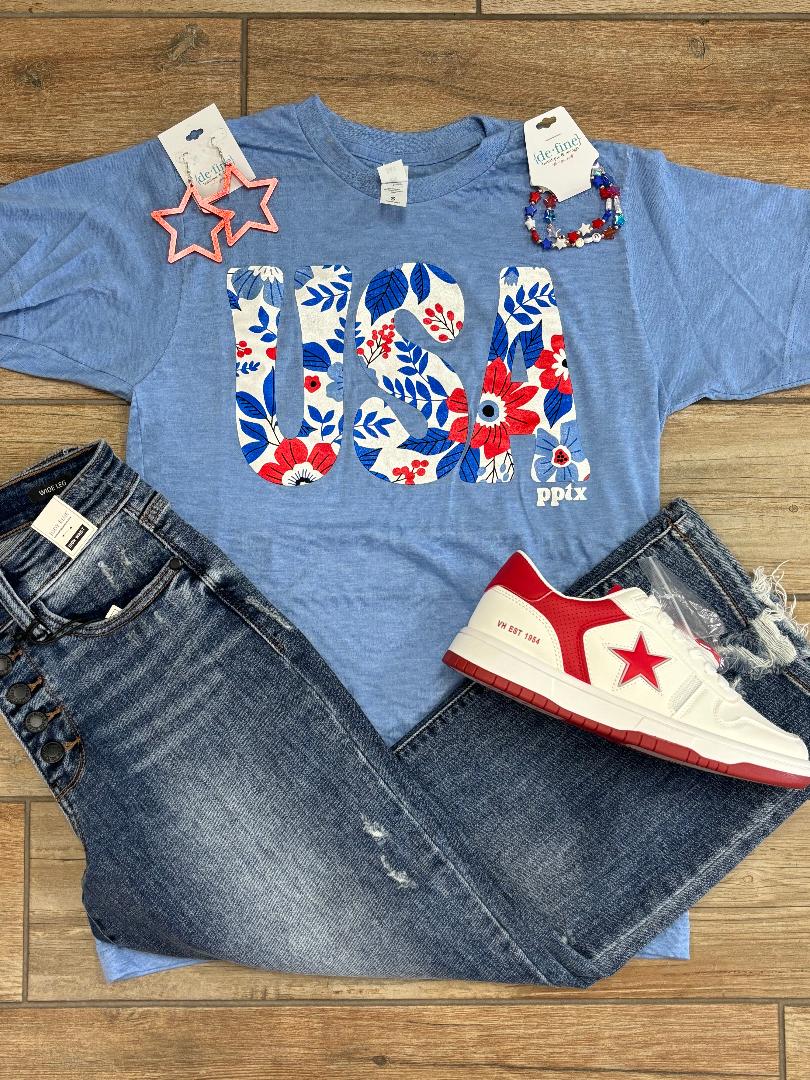 USA Floral Graphic Tee
