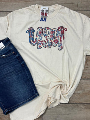 USA Floral with Bows Graphic Tee