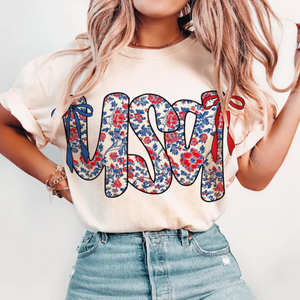 USA Floral with Bows Graphic Tee