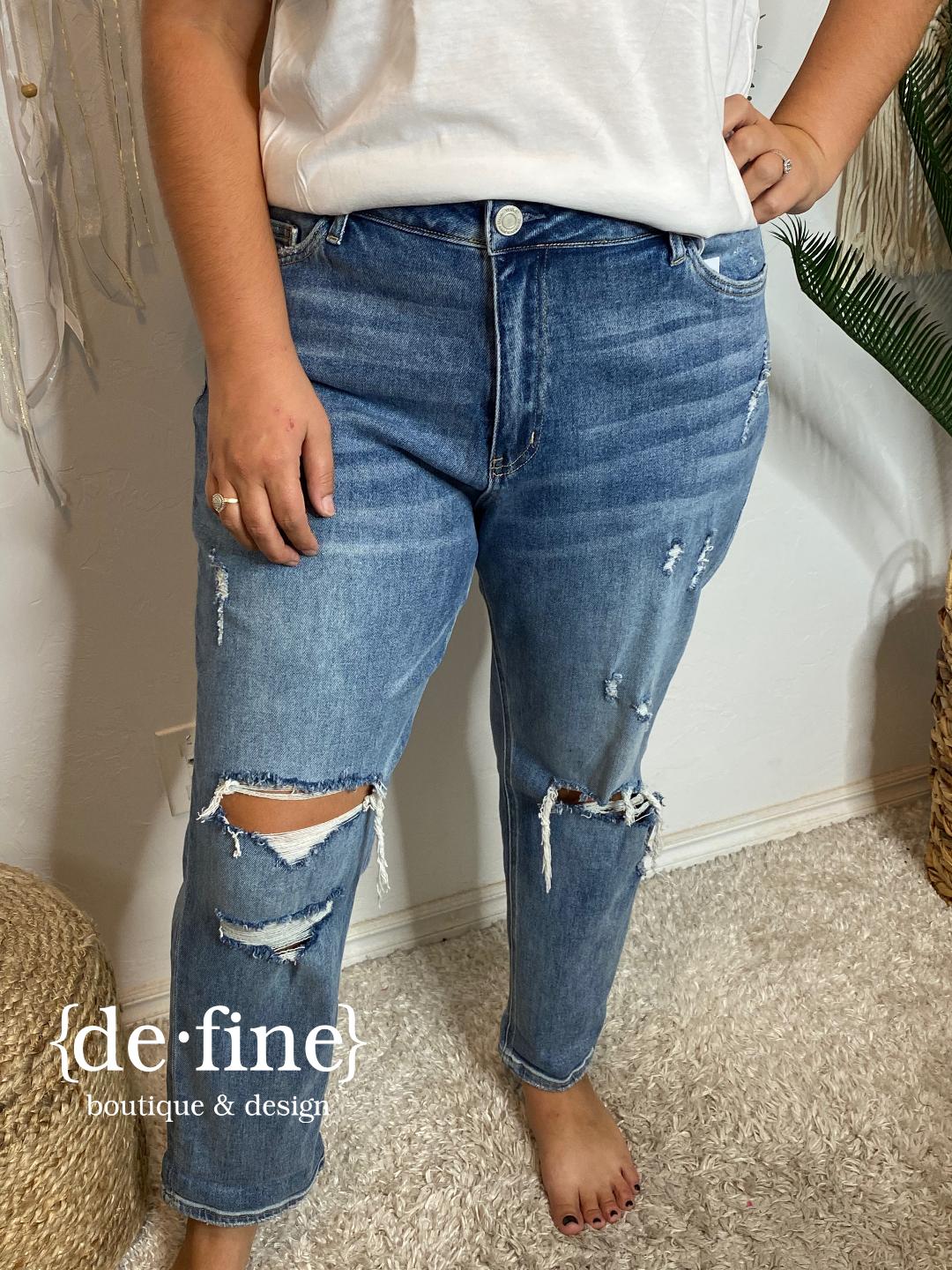 Vervet Boyfriend Distressed Stretch Jeans in Curvy Sizes