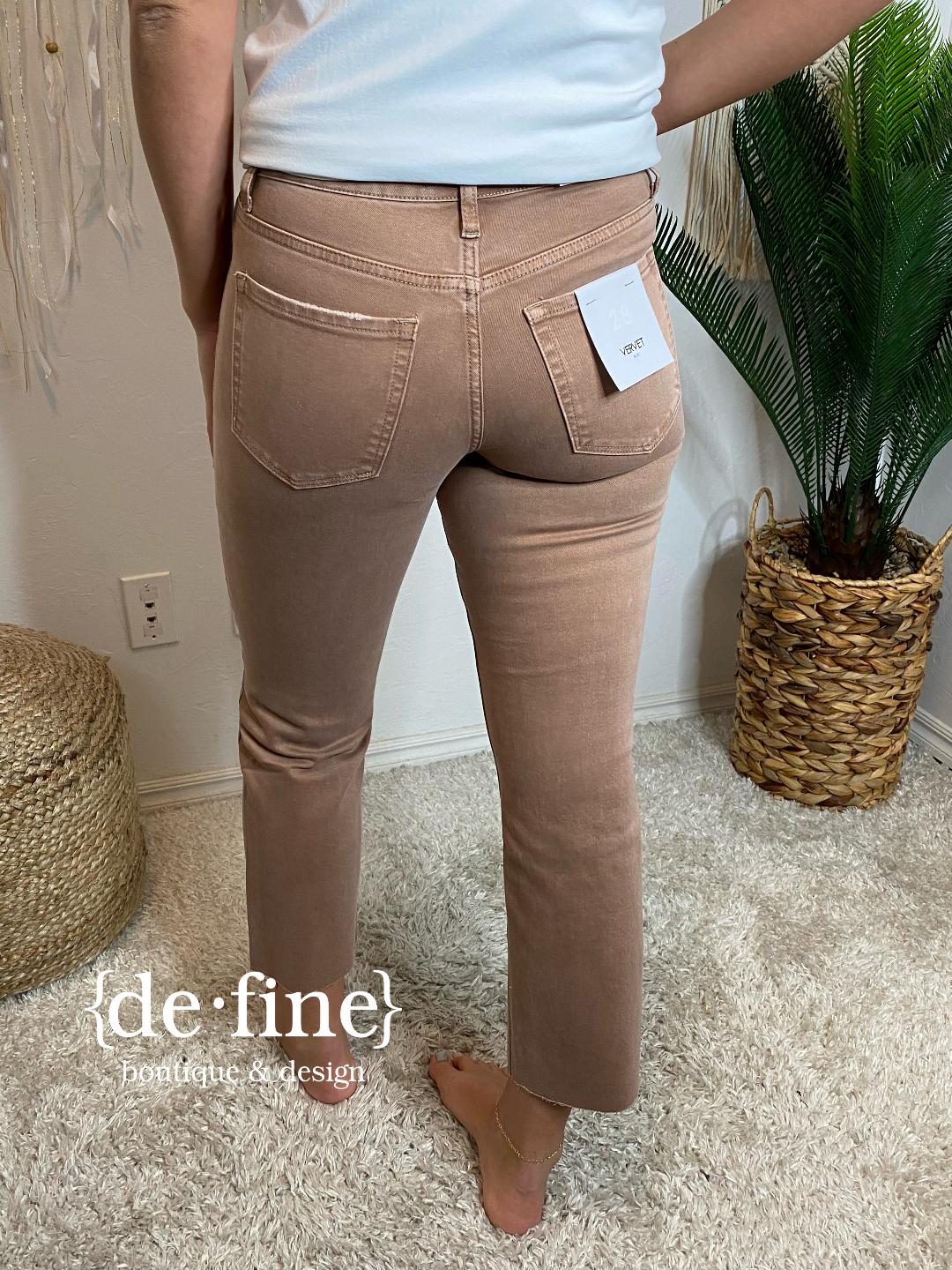 Lovervet Tan Mid Rise Stretch Straight Cropped Jeans