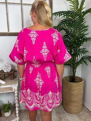 Black, Fuchsia or Sage Damask Dress