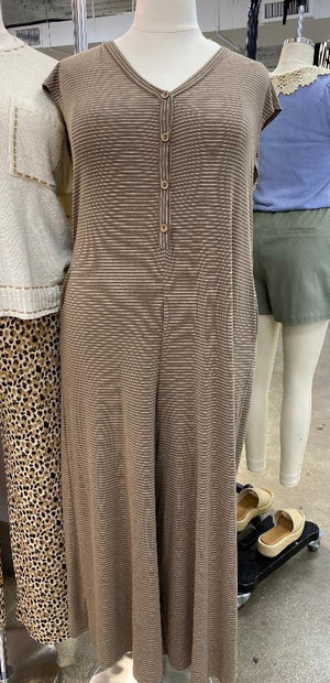 Mocha Jumpsuit with Tiny White Stripes in Curvy