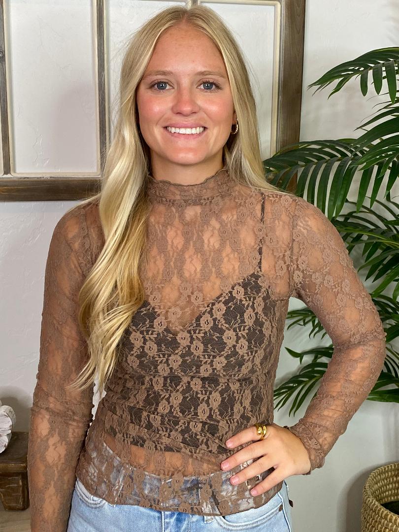 Mocha Sheer Lace Top