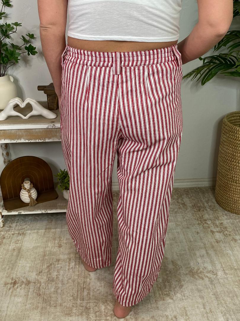 Red Ticking Striped Barrel Pants