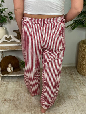 Red Ticking Striped Barrel Pants