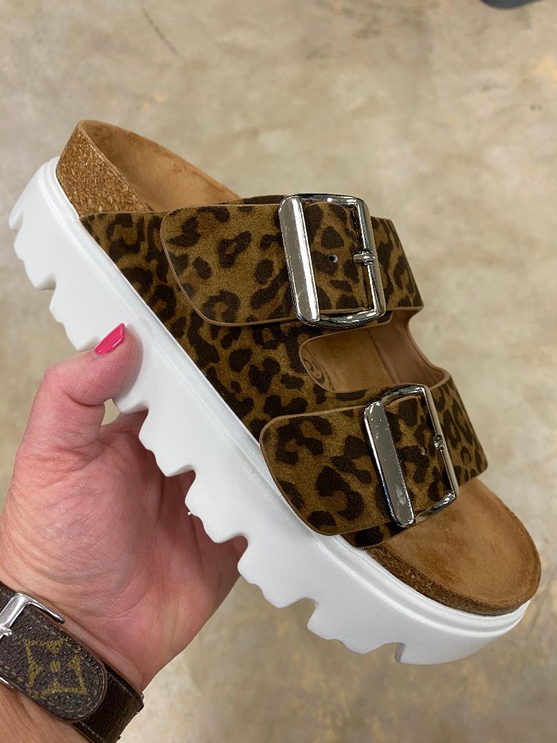 Very G Leopard Two Buckle Sandals with White Sole
