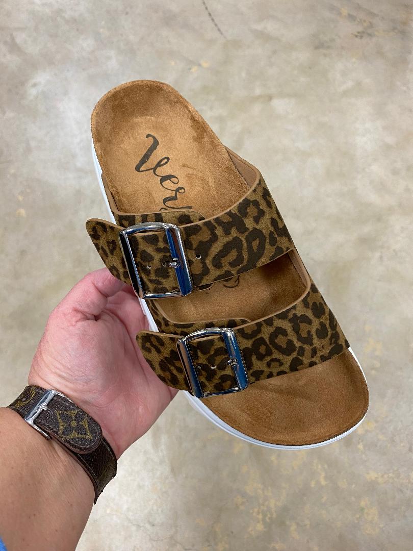Very G Leopard Two Buckle Sandals with White Sole