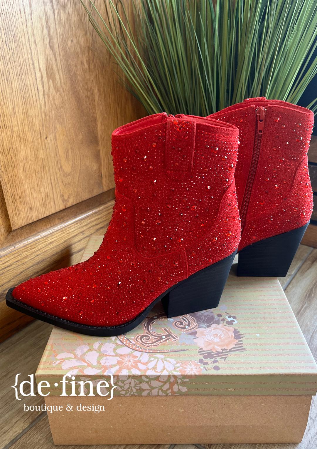 Fire Red Rhinestone Boots