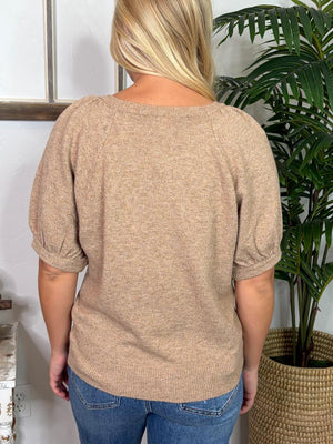 Puff Sleeve Button Up Sweater in Cream or Mocha