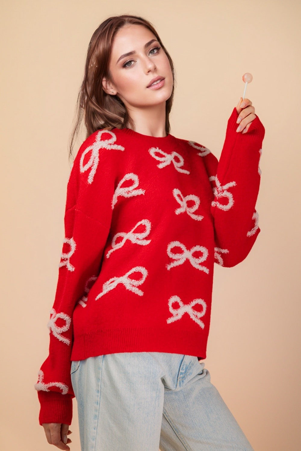 Red Sweater with Bows in Curvy