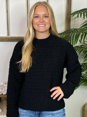 Black Check Textured Sweater