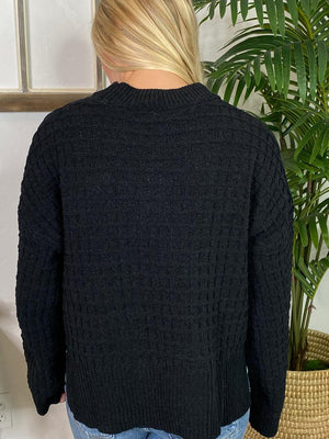 Black Check Textured Sweater