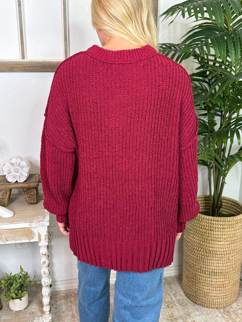 Burgundy Chenille Sweater with Pocket