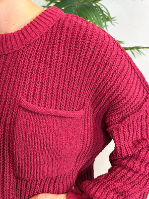 Burgundy Chenille Sweater with Pocket
