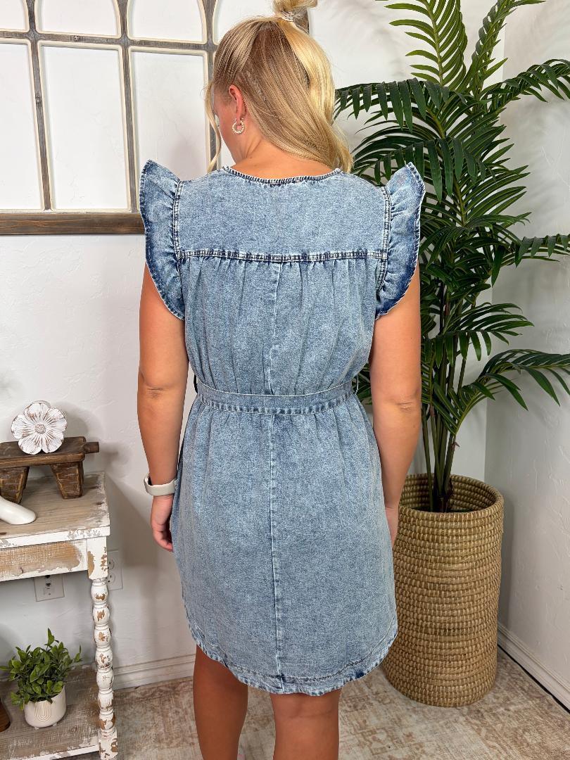 Cap Sleeve Mineral Washed Denim Dress