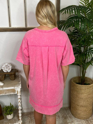 Mineral Washed Pocket Tee Dress in 4 Colors
