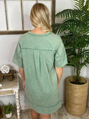 Mineral Washed Pocket Tee Dress in 4 Colors