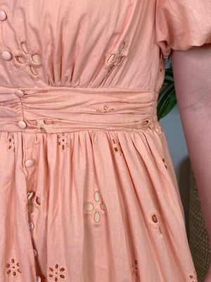 Peach Eyelet Midi Dress