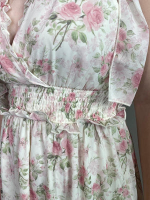 Ivory and Pink Floral Sheer Maxi Dress