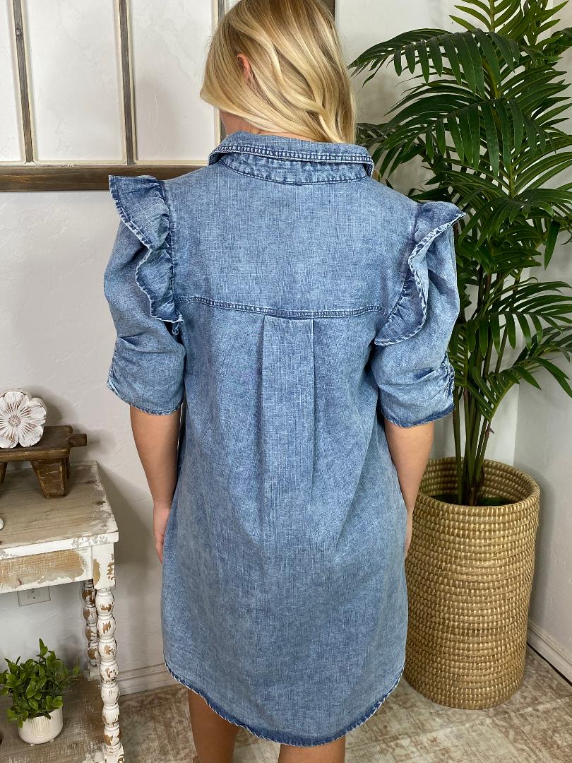 Mineral Washed Button Down Denim Shirt Dress