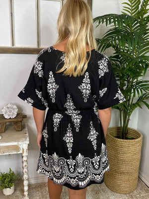 Black or Sage Damask Dress