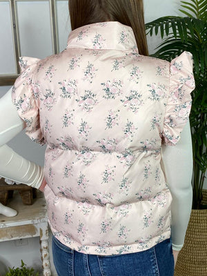 Light Pink Floral Puffy Vest with Bows